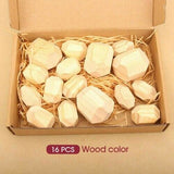 16PC Wood Toy Creative Wooden Colored Stacking Balancing Stone Building Blocks