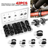 42x EPDM Rubber Lined P Clips Cable Hose Pipe Clamps Holder Air Clip Clamp Set