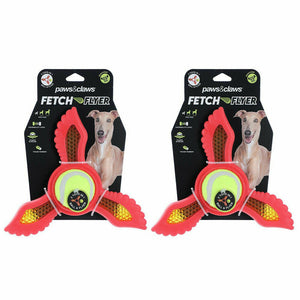 2x Dog Toy Fetch Flyer Foam Dart w/ Tennis Ball Durable Rubber Pet Puppy Toy RED