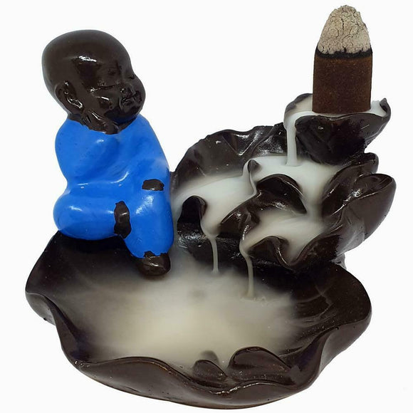 Monk Lotus Pond Ceramic Backflow Cone Incense Holder