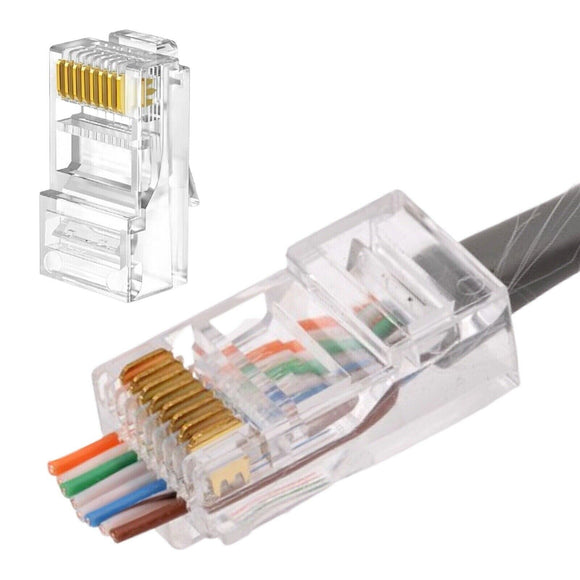 50x RJ45 Pass Through CAT6 Connector Modular Plug CAT5e CAT5 Network Ethernet