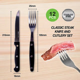 12pce Knife & Fork Cutlery Set Stainless Steel With Steak Knife Home Master
