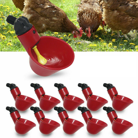 10x Automatic Cups Water Feeder Drinker Chicken Waterer Poultry Chook Bird