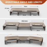 Dual Monitor Stand Riser Adjustable Length Angle Desktop Multi Screen Oak
