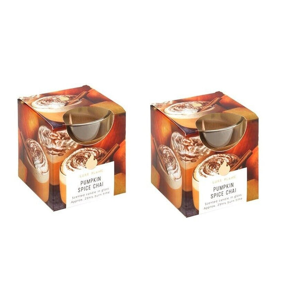 2 pcs Candle Scented Pumpkin Spice Chai in Glass Jar 25 Hour Decorative- 73x80mm