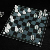 Glass Chess Game Set Frosted Polished Board Padded Bottom Elegant Crystal Gambit