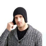 Beanie Hat With Earflaps Winter Warm Men Knitted Outdoor Ski Skull Cap - Black