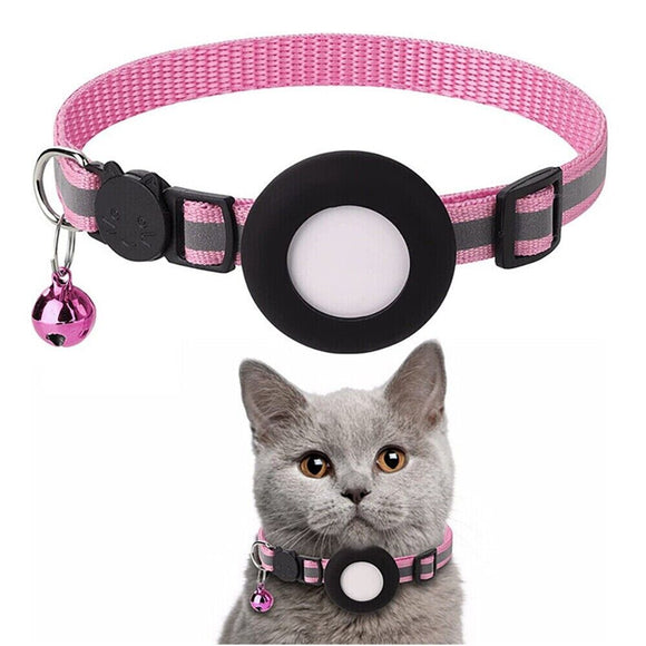 Adjustable Cat Collar Reflective Small Pet Strap for Apple Air Tag - Pink