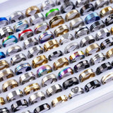 20Pcs Fashion Stainless Steel Heart Rhinestone Band Rings Women Men Mix