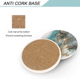 4x Round Ceramic Coasters Absorbent Stone Coaster Drinks Holder - Blue