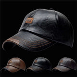 Men Hats Baseball Caps PU Leather Outing Cap Fashion Casual Adjustable - Black