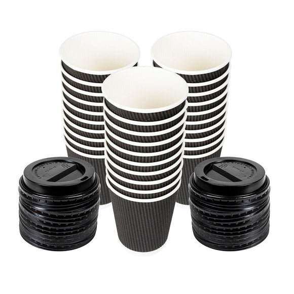 40pcs Drinkware Paper Cup Disposable Coffee Rippled With Lid Takeaway - 350ml