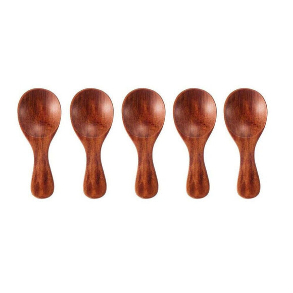 10x Mini Wooden Spoon Kitchen Spice Spoon Small Short Condiment Spoons Scoop - B