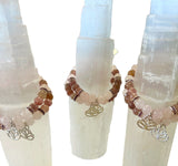 1pc Rose Quartz Strawberry Quartz Lotus Flower Charm Bracelet 8mm Healing