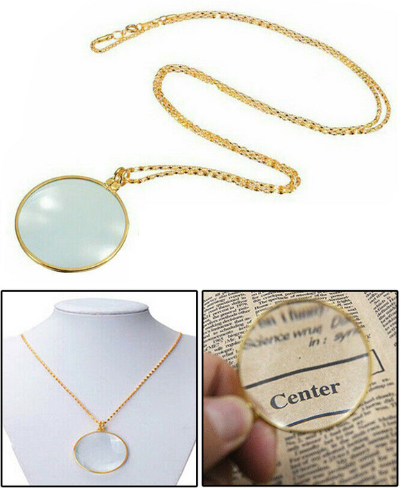 Monocle Lens Necklace 5x Magnifier Magnifying Glass Pendant Coin Loup Gold