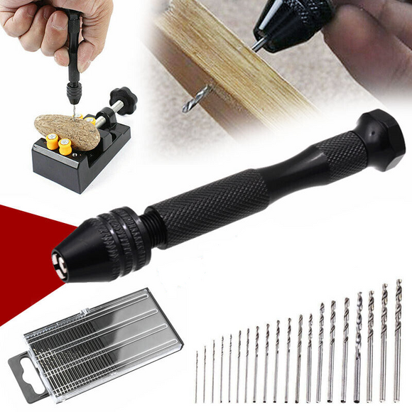 20pcs Mini Hand Drill Vise Hand Bits Twist Woodworking Set Precision Pin