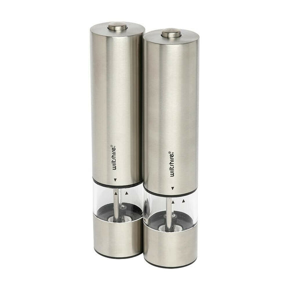 Wiltshire Electric Stainless Steel Mill Salt & Pepper Shakers 2 Piece Set