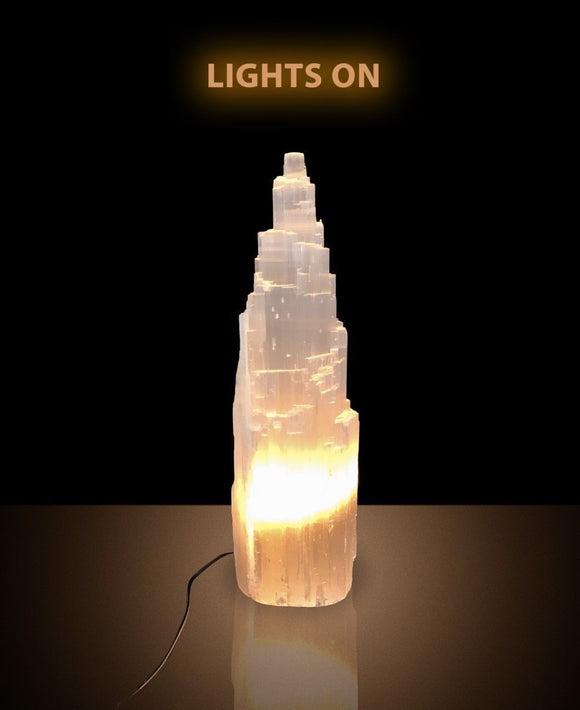 1x Selenite Skysraper Tower Lamp Crystal Healing Wellness 40cm - Large Size