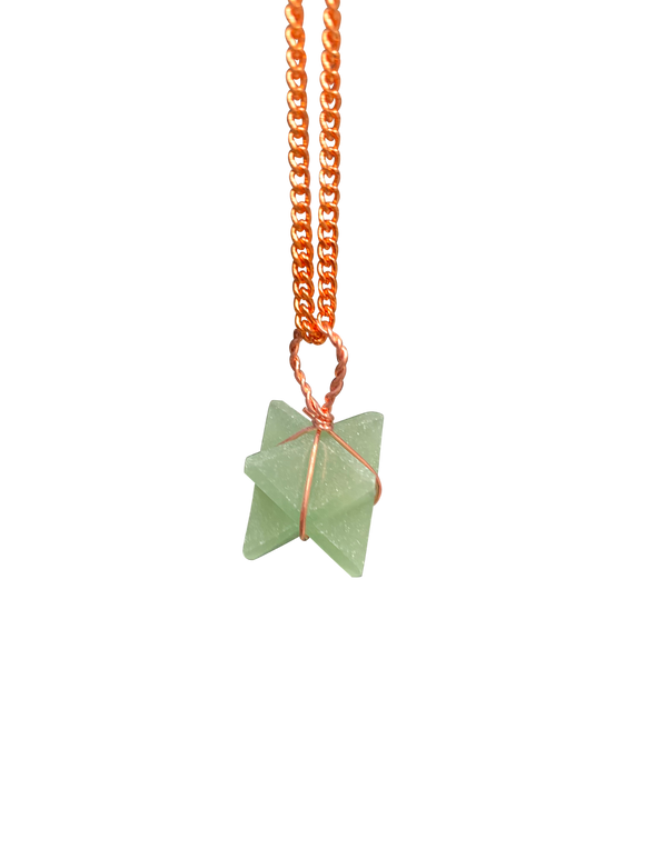 Green Aventurine Merkaba Crystal Pendant Copper Necklace Gemstone Jewellery