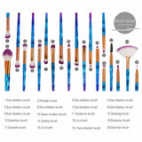 20PCS Eye Make-up Brushes Diamond Unicorn Eyebrow Blending Brush Purple/Blue Set