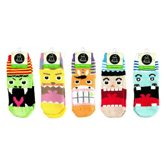 5 Pairs Kids Thick Fluffy Funny Faces Warm Soft Winter Socks Low Cut Assorted