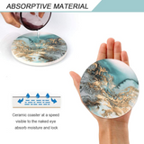 4x Round Ceramic Coasters Absorbent Stone Coaster Drinks Holder - Blue