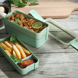 3 Layer Bento Lunch Box Eco-Friendly Leakproof 900ml Food Container Green