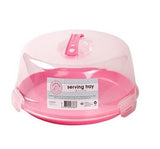 Clip Fresh Round Cake Saver Box Clear Container Serving Tray - Pink 28x12cm