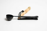 Coffee Culture 2Pc Oak Wood Coffee Brush And Black Spoon Set