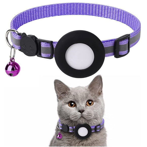Adjustable Cat Collar Reflective Small Pet Strap for Apple Air Tag - Purple