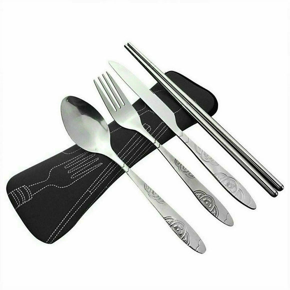 5 Pcs Cutlery Travel Stainless Steel Chopstick Set