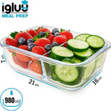 3x Meal Prep Glass 2 Compartment Food Storage Container Lunch Box Pot