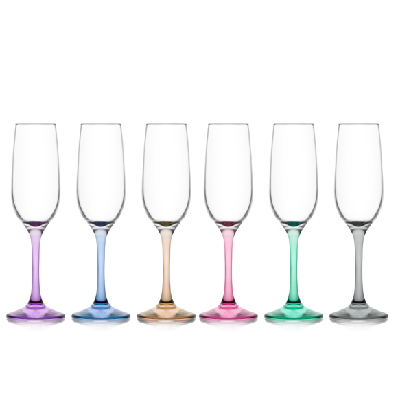 6x Premium Clear Glass Coloured Base Sparkling Champagne 215ml