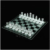 Glass Chess Game Set Frosted Polished Board Padded Bottom Elegant Crystal Gambit