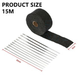 Heat Resistant 2000F Exhaust Wrap Black 15M*50mm + 10 Stainless Steel Ties