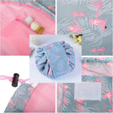 Cosmetic Makeup Drawstring Bag Magic Travel Pouch Storage Organizer Pink Strip