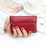 Coin Small Change Bag Card Wallet Pouch Zip Up Women Key Ring Leather Mini Red