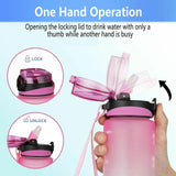 1L Water Bottle Motivational Drink Flask Time Markings Sport Gym Pink/Blue