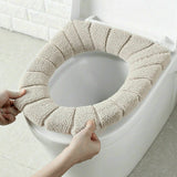 Beige Soft Bathroom Seat Toilet Closestool Washable Warmer Mat Cover