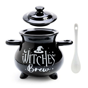 Witches Brew Cauldron Soup Bowl & Spoon Ceramic Soup Mug Bowl Cup With Lid Gift