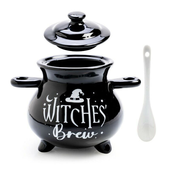 Witches Brew Cauldron Soup Bowl & Spoon Ceramic Soup Mug Bowl Cup With Lid Gift