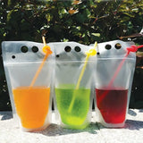 50x Drink Pouch Bags Smoothie Ice Frozen Juice Party Drinking Bag with Straws