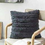 Boho Tassels Fringe Cushion Cover Striped Cushion Cover - 45x45cm - Charcoal Grey