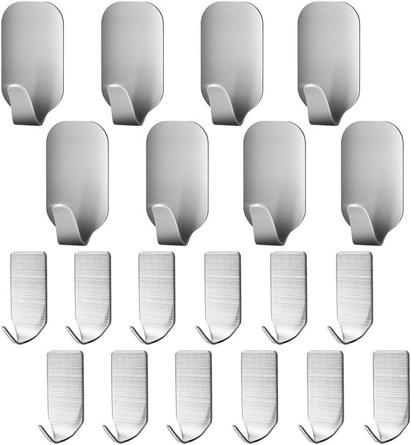 20x Self Adhesive Stainless Steel Wall Hooks Finegood Metal Utility Hanging Hook