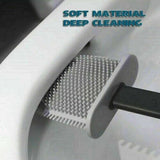 Bathroom Silicone Bristles Toilet Brush with Holder Creative Cleaning - Grey