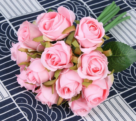 12 Heads Artificial Rose Flower Flowers Silk Bouquet Wed Party Home Pink