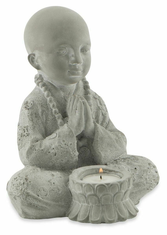 Baby Buddha Cement Candle Holder W/ White T Lite Candle
