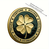 Four-leaf Clover Coin Wishing You Success Happiness Health Double-sided Gold