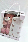 Plush Baby Huggie Bear Snuggler Teddy Stuffed Animal with Blanket Pink