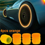 4pcs Luminous Tire Valve Cap Car Wheel Dust Covers Glow In The Dark -Orange